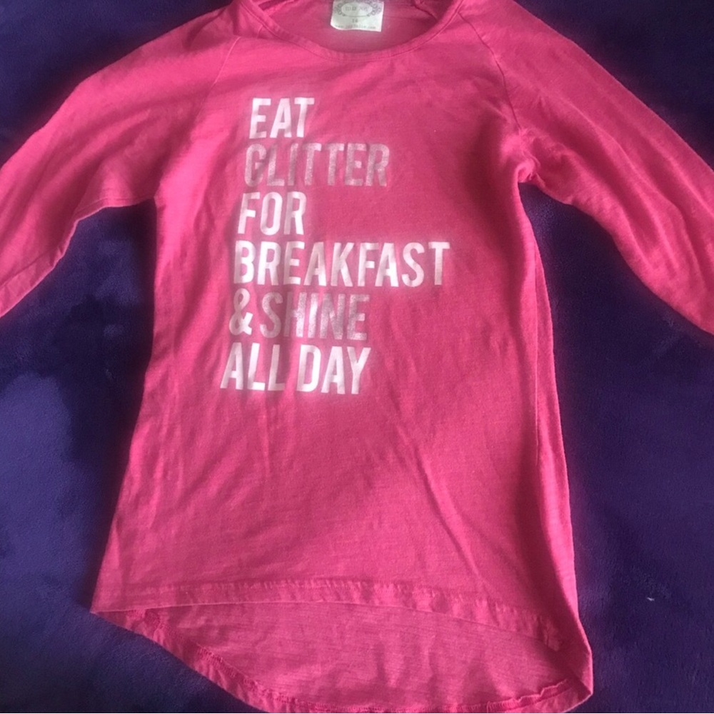 Mia Joy Kids Pink Graphic Long Sleeve Top - Eat Glitter for Breakfast Size 14
